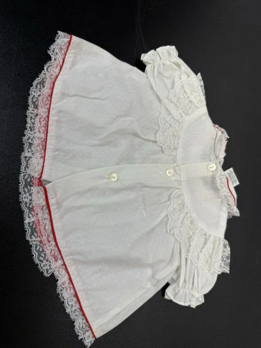 Vintage New Born Baby Dress White Red Hearts Lace Polka Dots  Diaper Cover